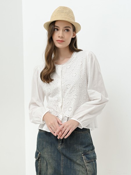 FELIZ23 Flower Embroidery Pattern Shirt