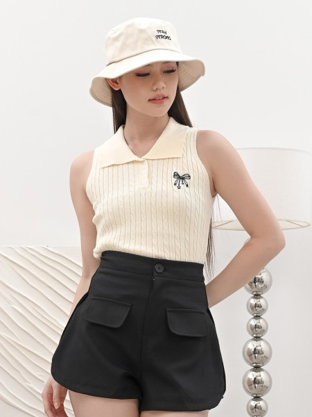 DITOX RIBBON BELL EMBROIDERY SLEEVELESS KNIT POLO