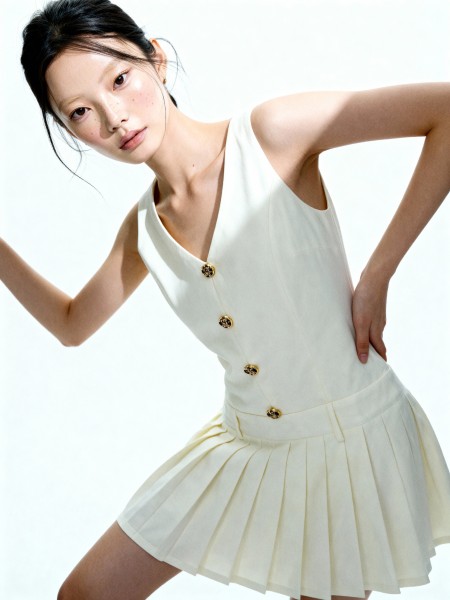 Rosie Button Bottom Pleats Dress