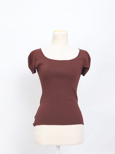 SMARTEN SQUARE NECT CAP SLEEVES KNIT TOP