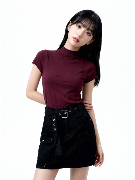JR Black Denim Skort With Lace Belt