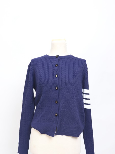 SMARTEN RIBBON BUTTON PLAID CARDINGAN