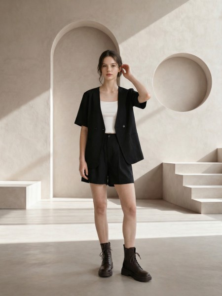 EID 2 Pieces Set Collarless Blazer and Short