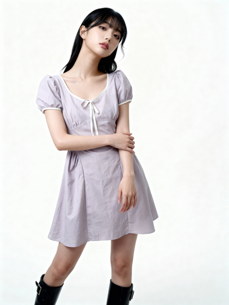 White Lining Side Runched Mini Dress