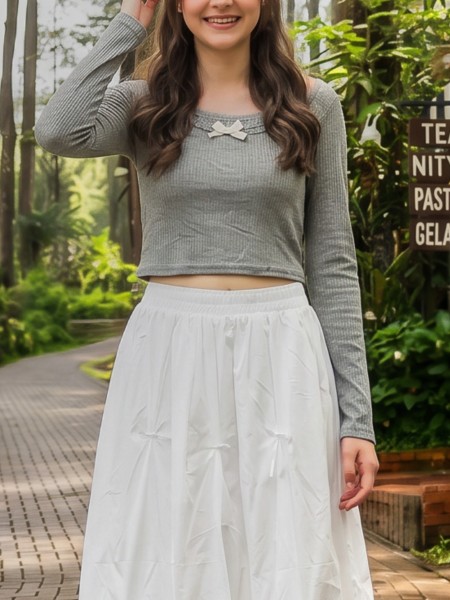 JR CORE PG Lace & Ribbon Neckline Long Sleeves Tee