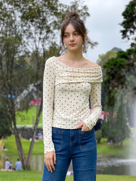 PG Polkadot Off Shoulder Overlap Tee