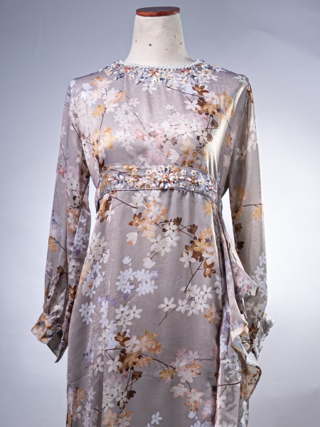 EID4 Flower Print Embellished Maxi Dress