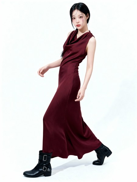 Dona Drape Satin Midi Dress