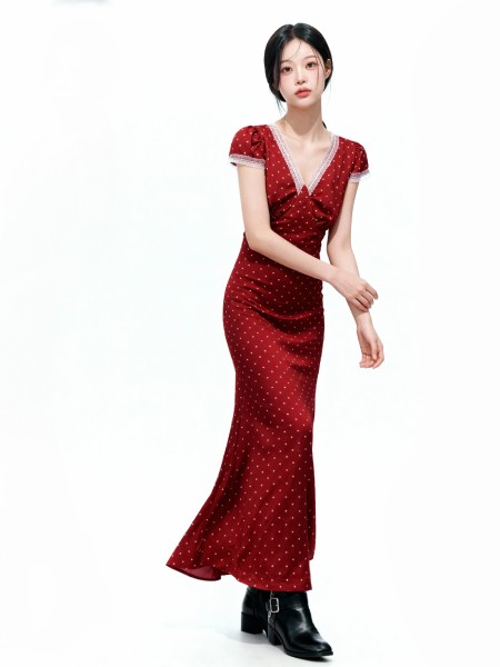 ELITE Hepburn Polka Classic Satin Midi Dress
