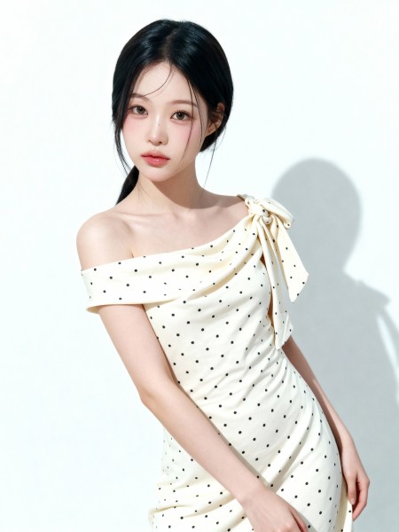 Kayleen Dotty Off Shoulder Tied Dress