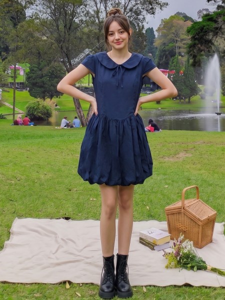 PG Double Cap Sleeves Balloon Dress
