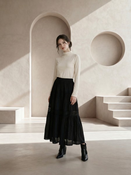 EID Embroidery Border Tier Maxi Skirt