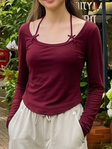CORE PG Inner Halter Tied Ribbon Long Sleeves Tee