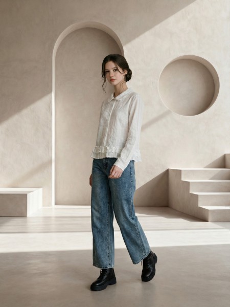 EID White Grid Lines Shirt