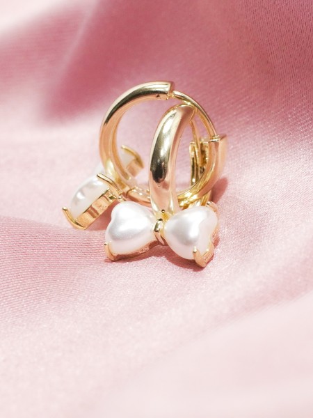 Ribbon Pearl Gold Plated Earrings