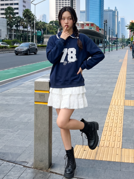 JR NRC Oversize 78 Lace Embroidery Polo Sweat Top