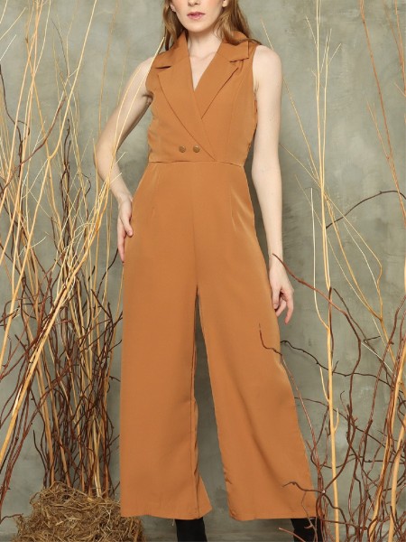 Double breasted sleeveless jumpsuit