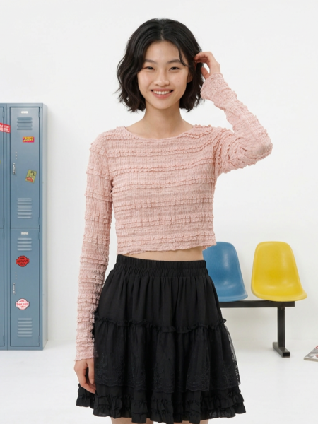 JR CORE NRC Sheer Little Ruffles Tiered Crop Top