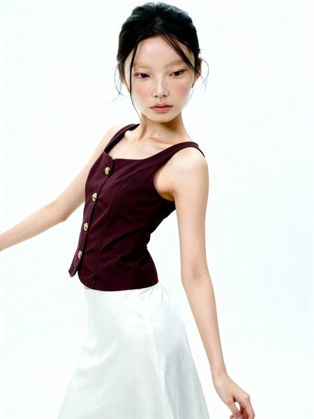 Gwen Gold Rose Button Square Neck Top