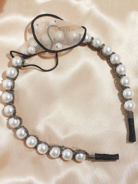 Big Pearl Brown tulle hairband
