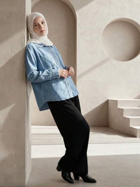 EID Zafina Lace Accent Denim Shirt
