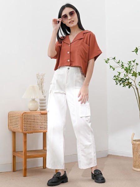 White Lexie Side Pocket Cargo Pants