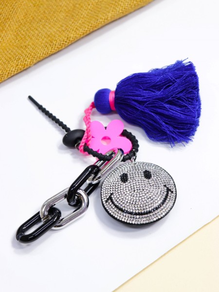 Embellished Smiley Face BlackSilver ChainBag Add On