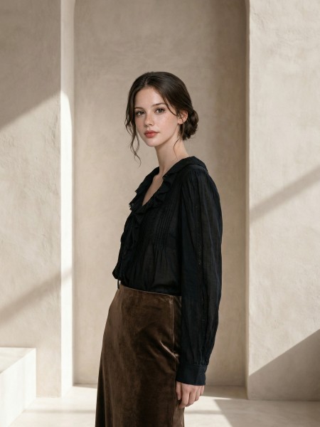 EID ELITE Ruffles Collar Pleats Front with Flower