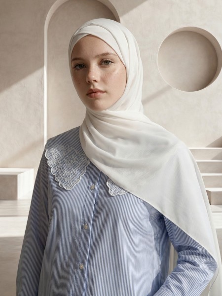 EID Anifa Blue Stripes Wide EmbroideredCollarshirt
