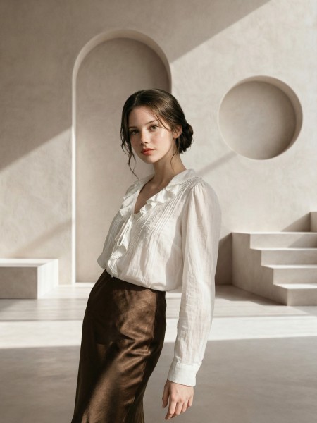 EID ELITE Ruffles Collar Pleats Front with Flower