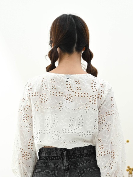 Laser Cut Embroidered Shirt Top