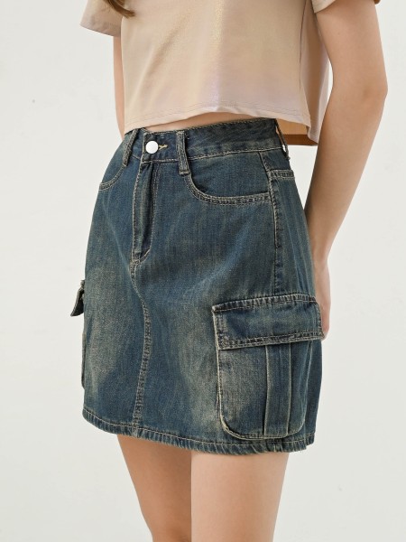 FELIZ23 Denim Washed Cargo  Skort