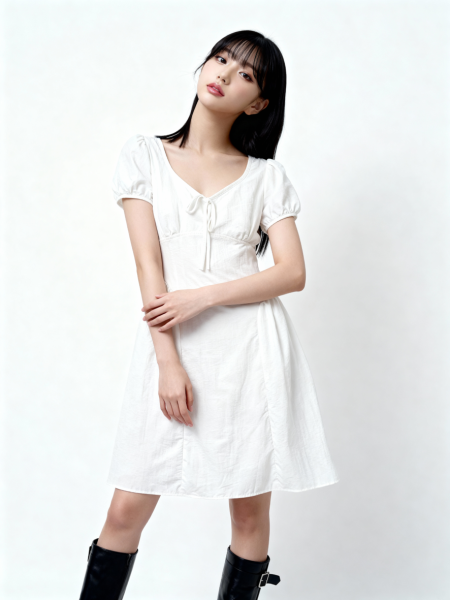 White Lining Side Runched Mini Dress