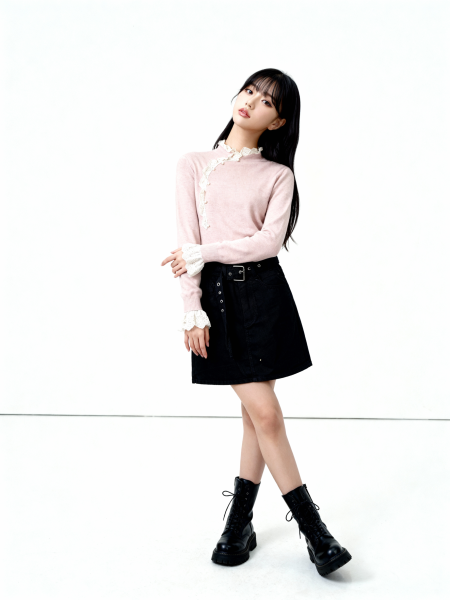 CNY Oriental Button Lace Knit Top