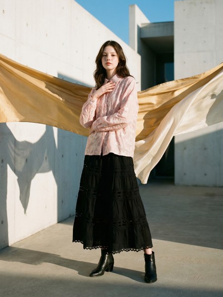 EID Pink Flower Embroidery Shirt