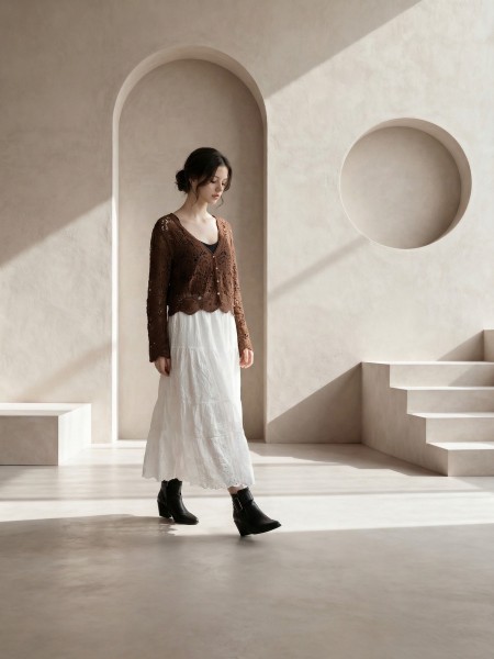 EID Flower Embroidery with Lace Edge Maxi Skirt