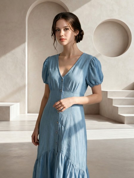 EID Namira Heart Button Midi Denim Dress