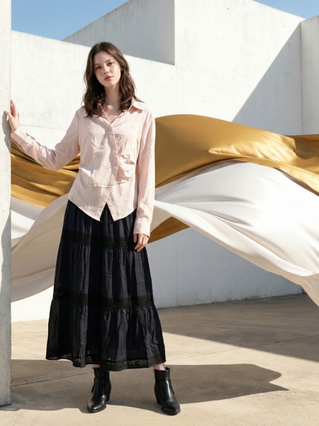 EID Zalfa Satin Lace Accent Shirt RO1