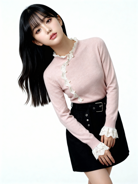 CNY Oriental Button Lace Knit Top