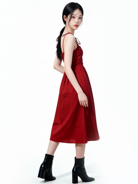 Irine Midi Dresss With Ribbon Tied Sleeves