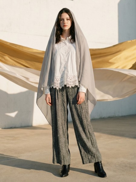 EID Tweed Combi Wide Leg Pants With Ribbon Belt