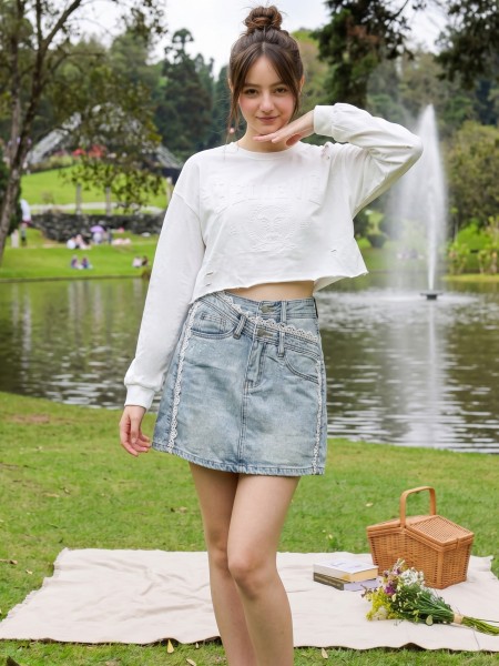 JR PG Double Button w/  Embroidery Acc Skort Denim