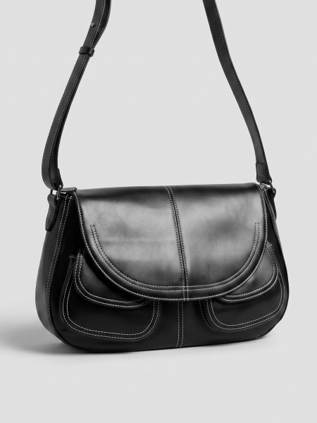 'MAYA JR.' Classic Black Hand-StitchedFlipCoverBag