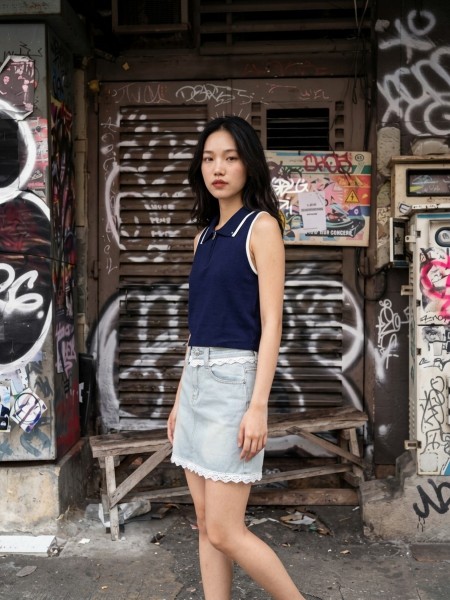 JR NRC Embroidery Lace Accent Light Denim Skort