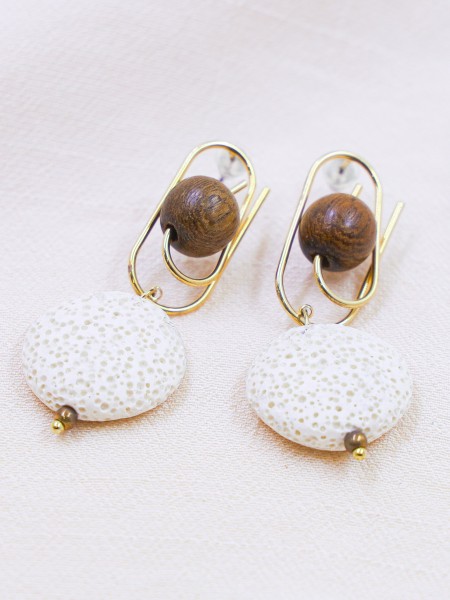 Round Wood Drop Earings