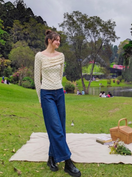 PG Polkadot Off Shoulder Overlap Tee