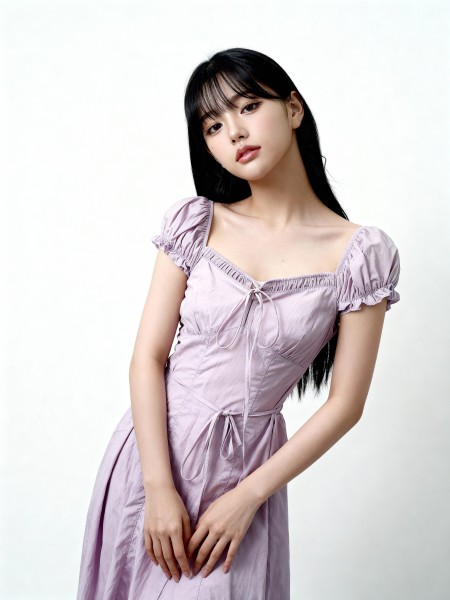 Multi Colour Puff Sleeves Knee Length Dress