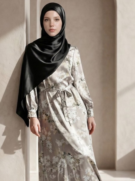 ELITE Satin Flower Print Gamis