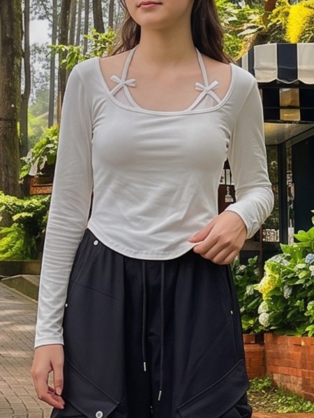 CORE PG Inner Halter Tied Ribbon Long Sleeves Tee