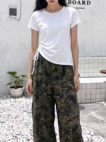 JR CORE Round Neck Side Pull Tee